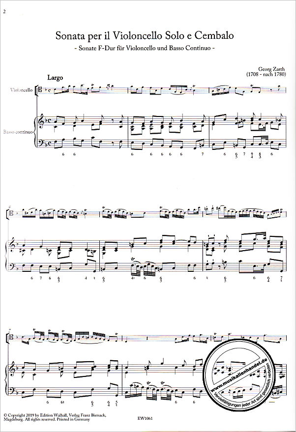 Notenbild für WALHALL 1061 - Sonate F-Dur