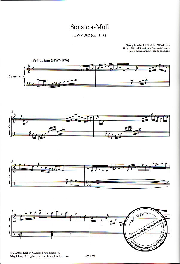Notenbild für WALHALL 1092 - Sonaten 3