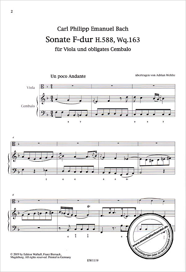 Notenbild für WALHALL 1119 - Sonate F-Dur H 588 WQ 163