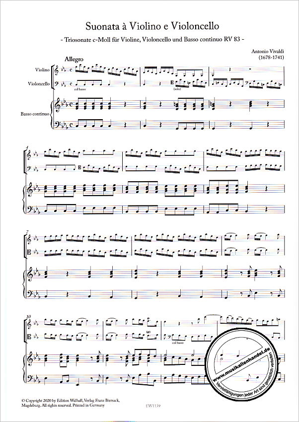 Notenbild für WALHALL 1139 - Triosonate c-moll RV 83