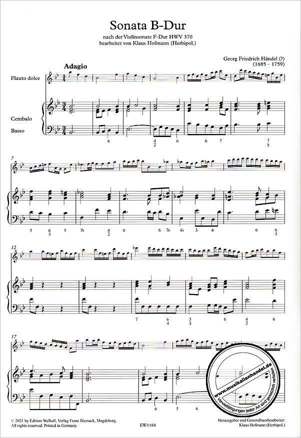 Notenbild für WALHALL 1184 - Sonate B-Dur