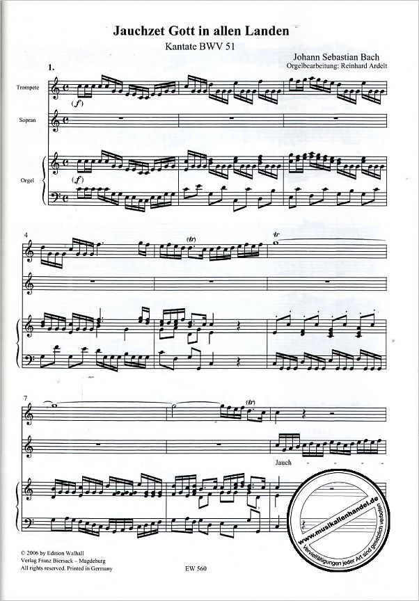 Notenbild für WALHALL 560 - KANTATE 51 JAUCHZET GOTT IN ALLEN LANDEN BWV 51