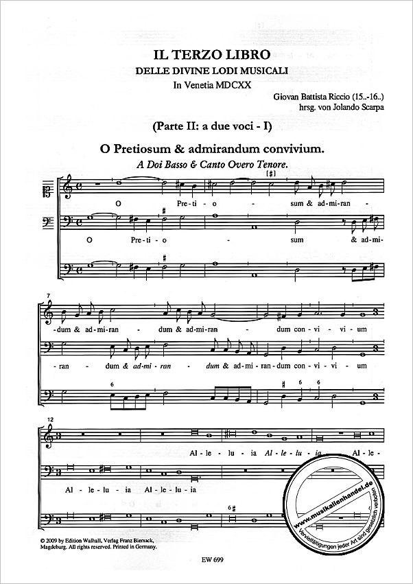 Notenbild für WALHALL 699 - 11 MOTETTEN (IL TERZO LIBRO DELLE DIVINE LODI MUSICALI)