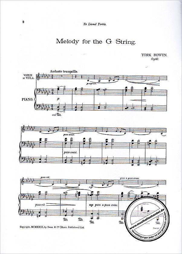 Notenbild für WEINB 2247-12 - MELODY FOR THE G STRING OP 47