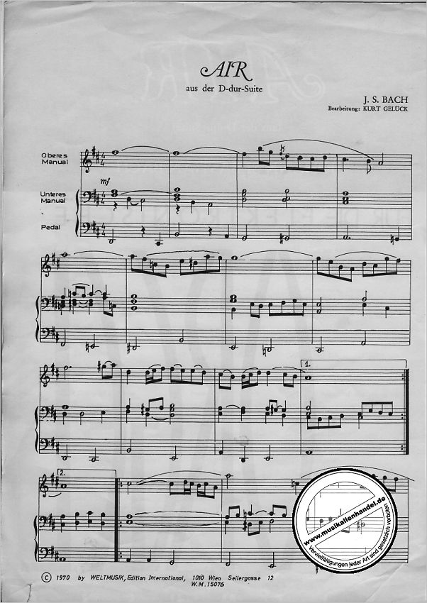 Notenbild für WM 15076 - AIR (ORCHESTERSUITE 3 D-DUR BWV 1068)