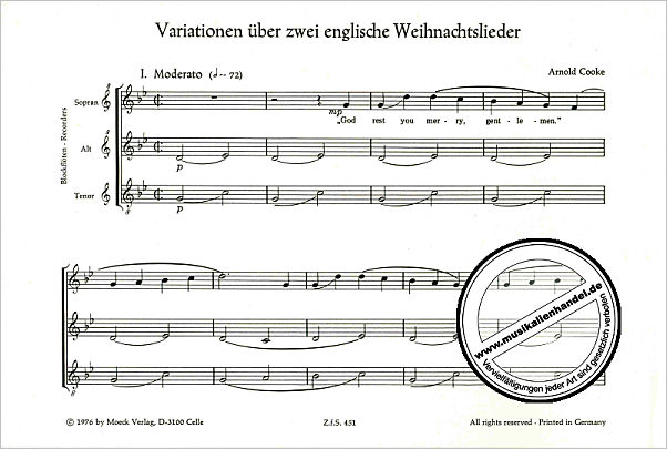 Notenbild für ZFS 451 - VARIATIONEN UEBER 2 ENGLISCHE WEIHNACHTSLIEDER