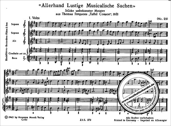 Notenbild für ZFS 273 - ALLERHAND MUSICALISCHE SACHEN