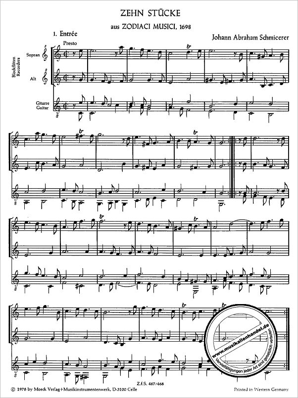 Notenbild für ZFS 467-468 - 10 STUECKE AUS ZODIACI MUSICI 1698
