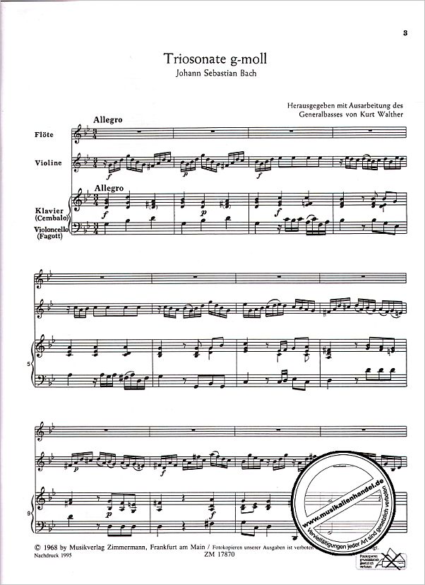 Notenbild für ZM 17870 - SONATE G-MOLL BWV 1020