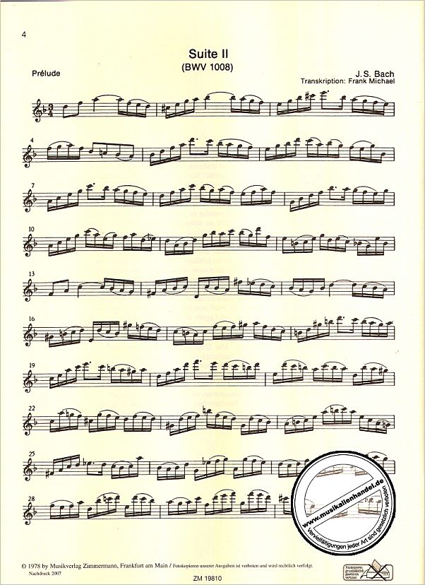 Notenbild für ZM 19810 - SUITE 2 D-MOLL BWV 1008
