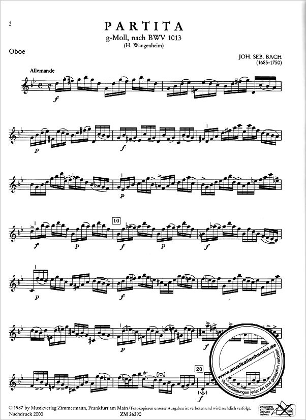 Notenbild für ZM 26290 - PARTITA G-MOLL NACH BWV 1013
