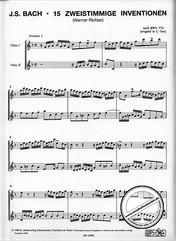 Notenbild für ZM 26980 - 15 ZWEISTIMMIGE INVENTIONEN BWV 772-786