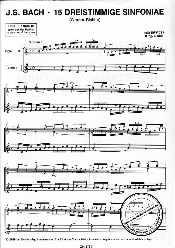 Notenbild für ZM 27300 - 15 DREISTIMMIGE INVENTIONEN (SINFONIEN) BWV 787-801