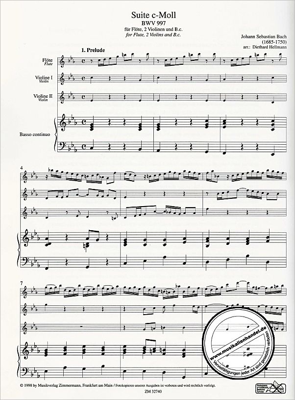 Notenbild für ZM 32740 - SUITE C-MOLL BWV 997