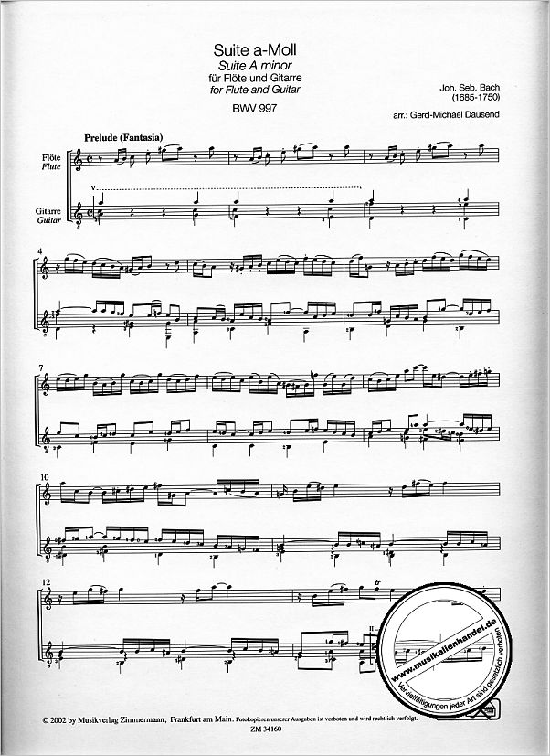 Notenbild für ZM 34160 - SUITE A-MOLL BWV 997
