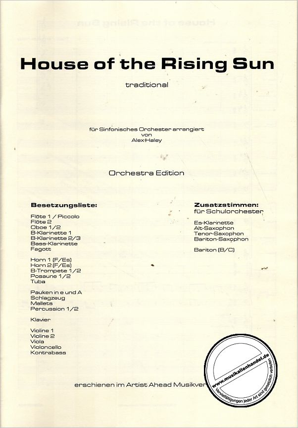 Titelbild für AA 5128-001-P - HOUSE OF THE RISING SUN