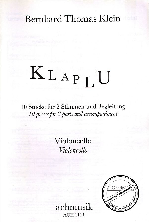 Titelbild für ACH 1114 - KLAPLU - 10 STUECKE FUER 2 STIMMEN