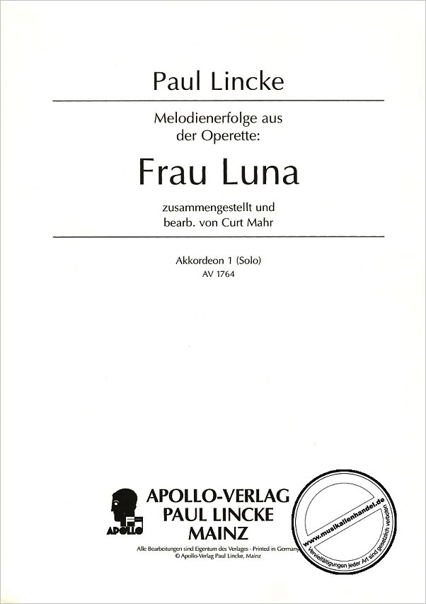 Titelbild für AV 1764 - FRAU LUNA MELODIENFOLGE