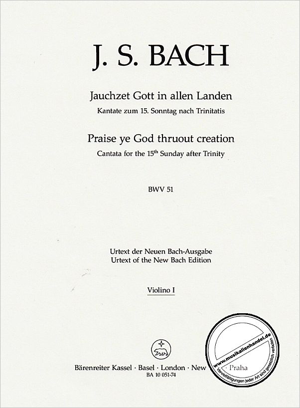 Titelbild für BA 10051-74 - Kantate 51 jauchzet Gott in allen Landen BWV 51