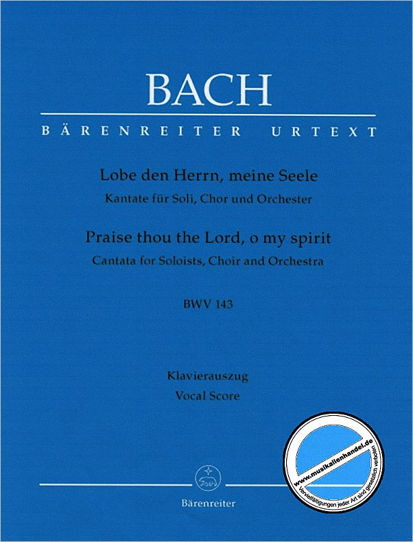 Titelbild für BA 10143-90 - KANTATE 143 LOBE DEN HERRN MEINE SEELE BWV 143