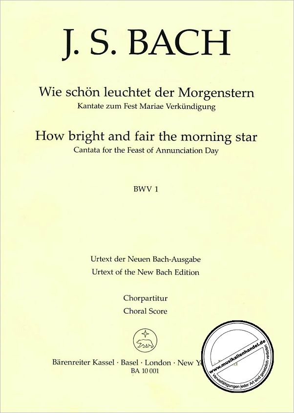 Titelbild für BA 10001-CHP - KANTATE 1 WIE SCHOEN LEUCHTET DER MORGENSTERN BWV 1