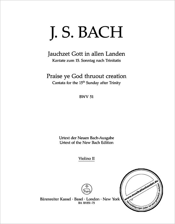 Titelbild für BA 10051-75 - Kantate 51 jauchzet Gott in allen Landen BWV 51