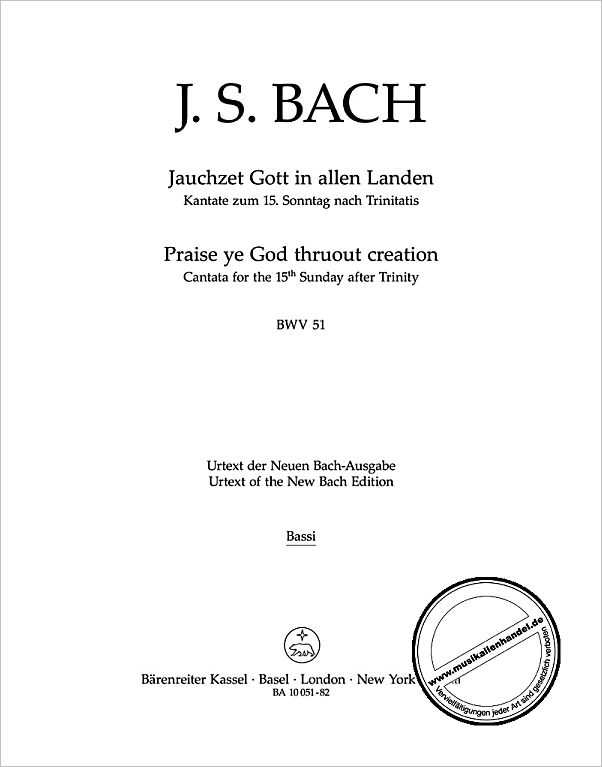 Titelbild für BA 10051-82 - Kantate 51 jauchzet Gott in allen Landen BWV 51