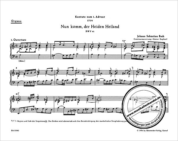Titelbild für BA 10061-67 - Kantate 61 nun komm der Heiden Heiland BWV 61