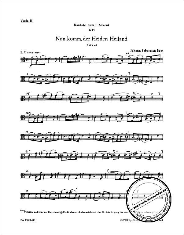Titelbild für BA 10061-80 - Kantate 61 nun komm der Heiden Heiland BWV 61