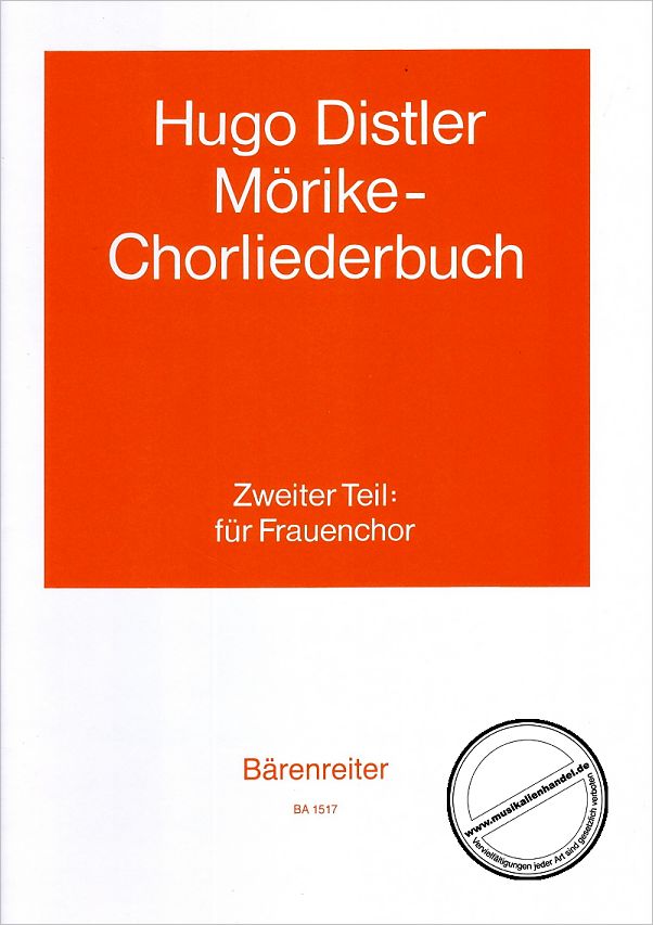 Titelbild für BA 1517 - MOERIKE CHORLIEDERBUCH 2 OP 19