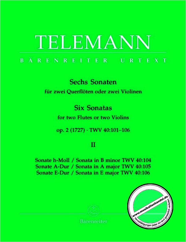Titelbild für BA 2980 - Sechs Sonaten für zwei Querflöten oder zwei Violinen op. 2, Heft 2