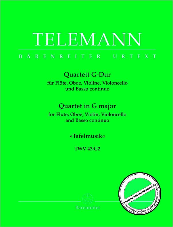 Titelbild für BA 3534 - Quartett für Flöte, Oboe, Violine, Violoncello und Basso continuo G-Dur TWV 43:G2 
