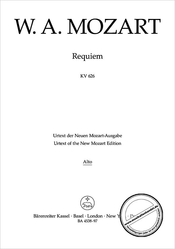 Titelbild für BA 4538-97 - REQUIEM D-MOLL KV 626