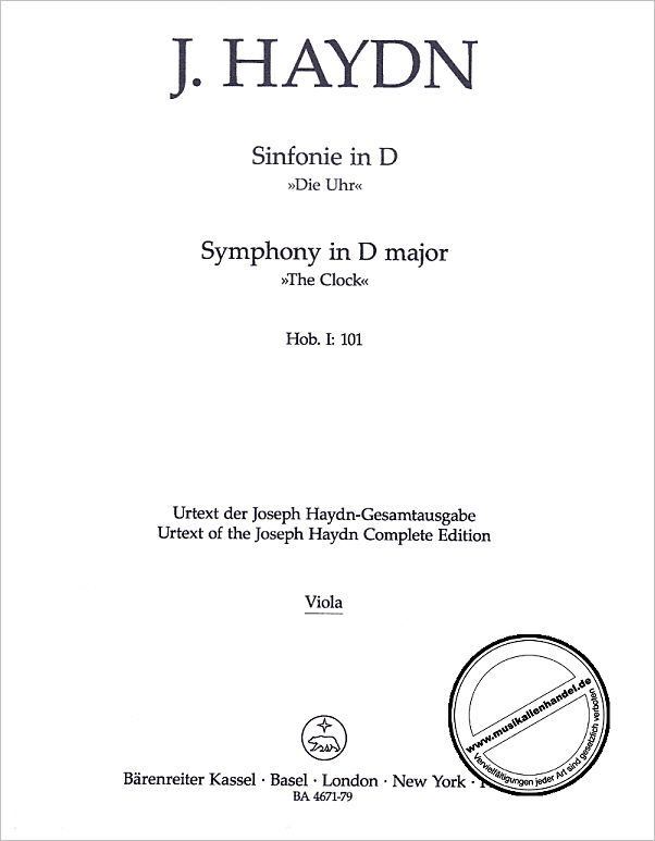 Titelbild für BA 4671-79 - Sinfonie 101 D-Dur Hob 1/101 (die Uhr)