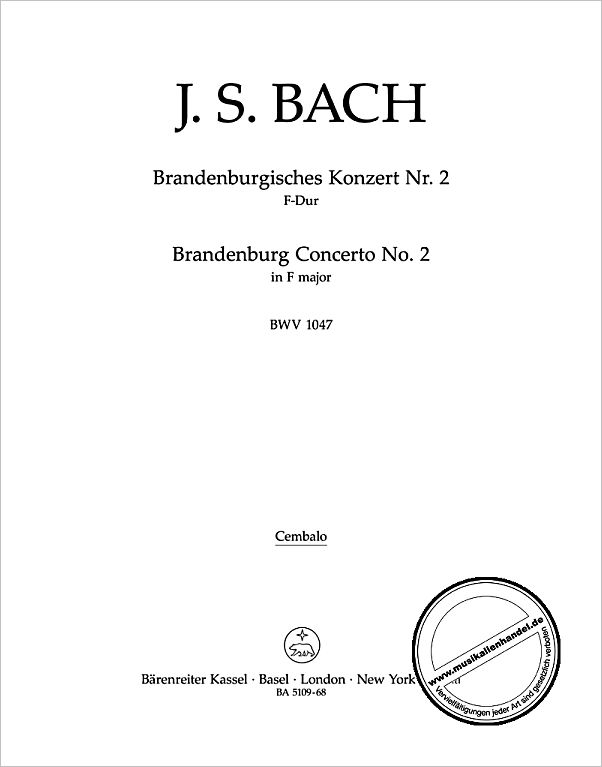 Titelbild für BA 5109-68 - Brandenburgisches Konzert 2 F-Dur BWV 1047