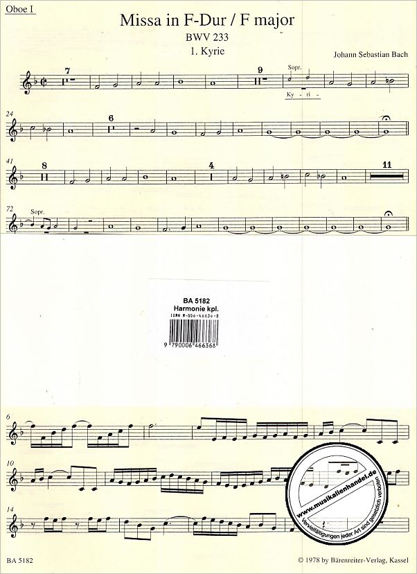 Titelbild für BA 5182-65 - Missa F-Dur BWV 233