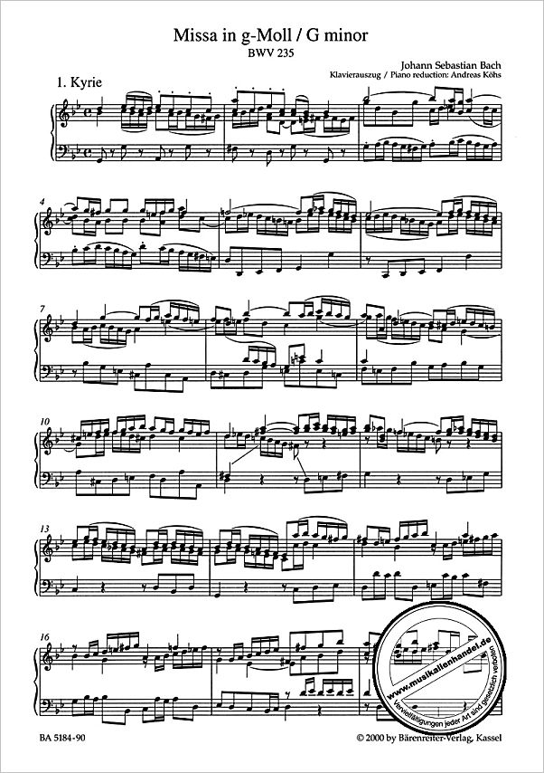 Titelbild für BA 5184-90 - Missa g-moll BWV 235
