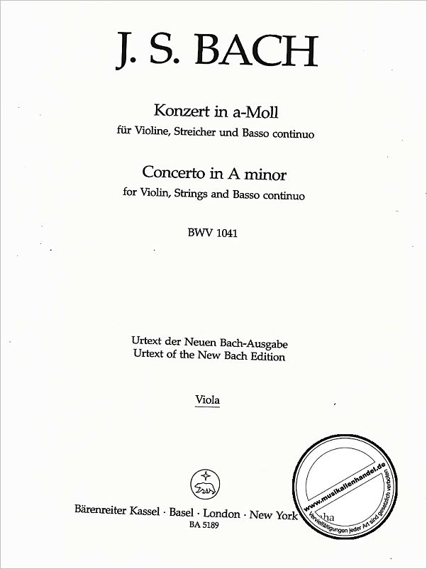 Titelbild für BA 5189-79 - Konzert 1 a-moll BWV 1041