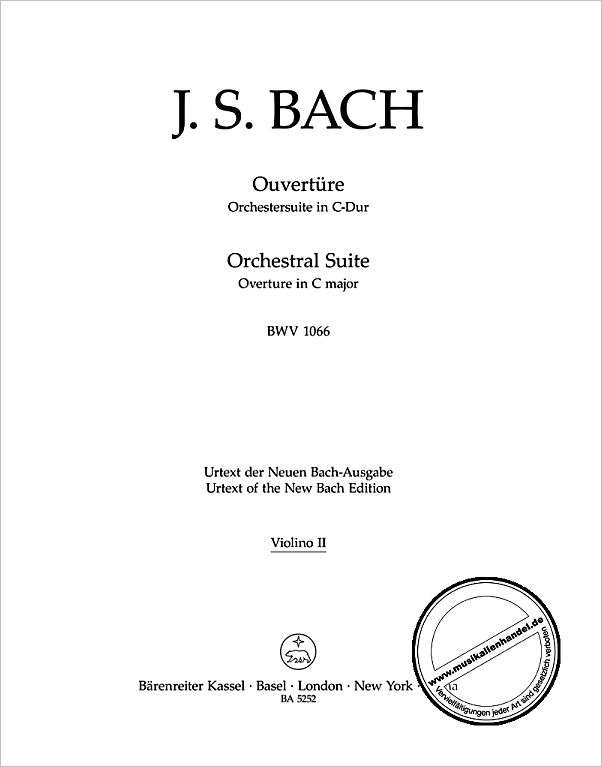 Titelbild für BA 5252-75 - Ouvertüre (Orchestersuite) 1 C-Dur BWV 1066