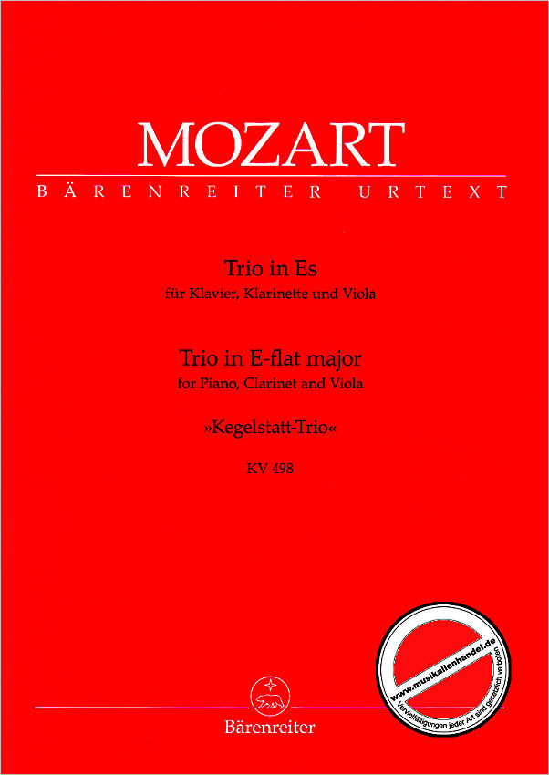 Titelbild für BA 5325 - Trio für Klavier, Klarinette und Viola Es-Dur KV 498 