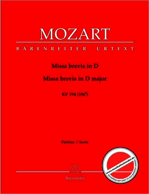 Titelbild für BA 5342 - MISSA BREVIS D-DUR KV 194 (186H)