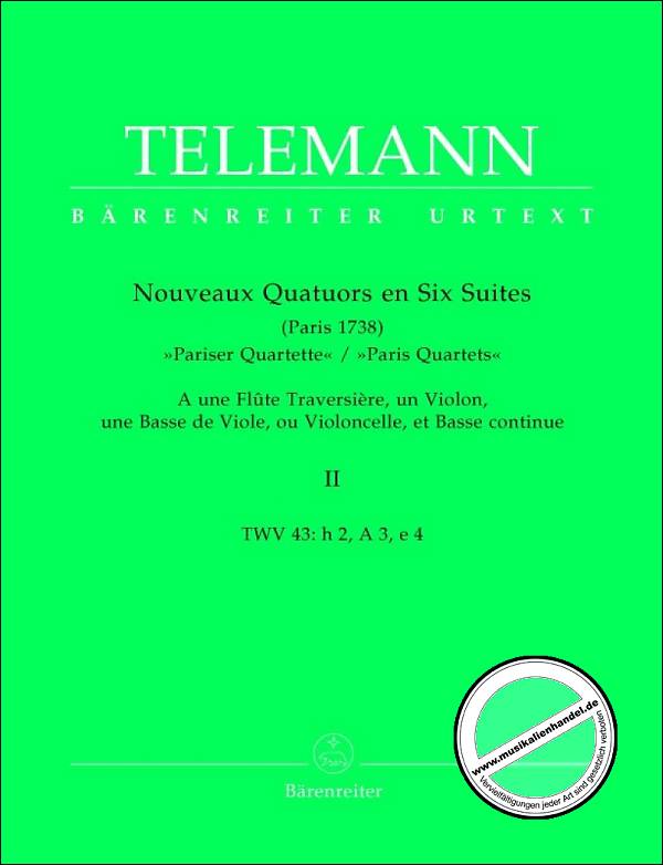 Titelbild für BA 5882 - Nouveaux Quatuors en Six Suites II für Flöte, Violine, Viola da gamba oder Violoncello und Basso continuo 