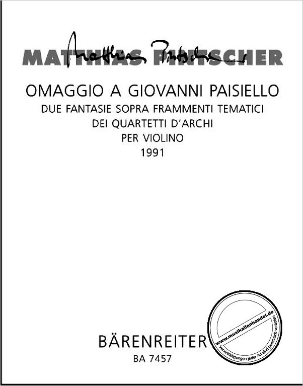 Titelbild für BA 7457 - OMAGGIO A GIOVANNI PAISIELLO