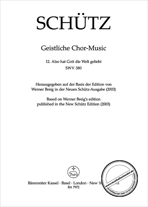Titelbild für BA 7972 - ALSO HAT GOTT DIE WELT GELIEBT SWV 380