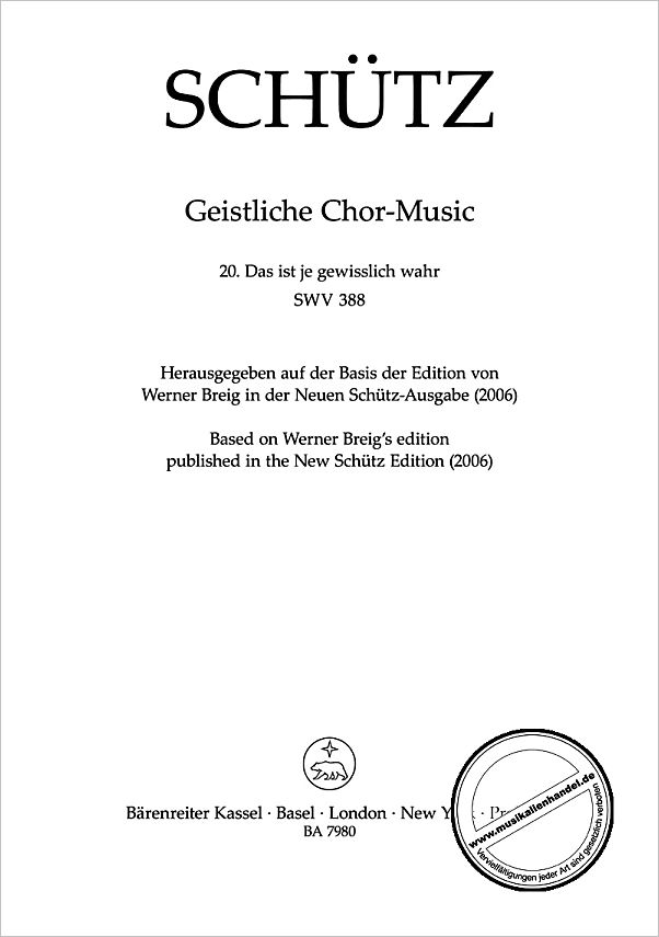 Titelbild für BA 7980 - DAS IST JE GEWISSLICH WAHR SWV 388
