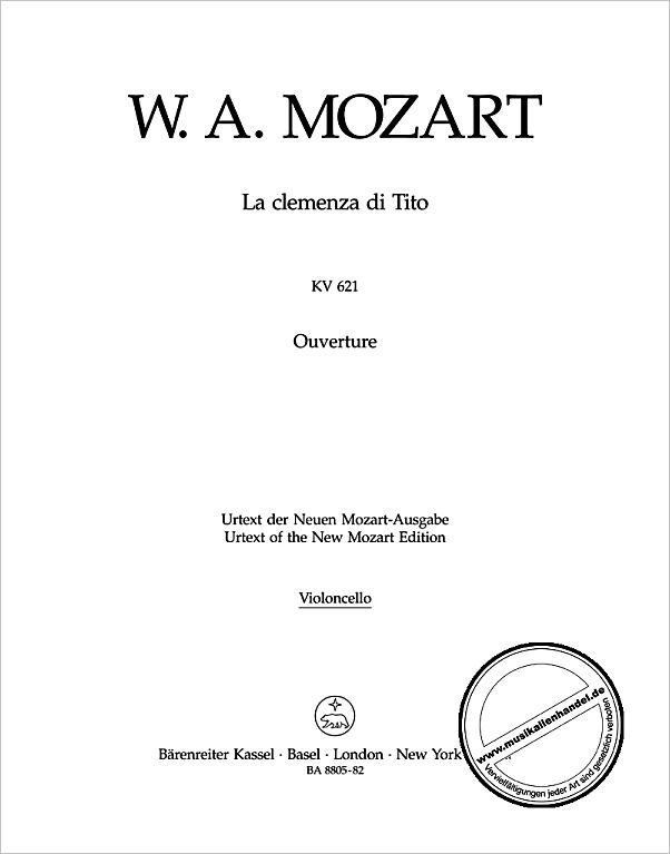Titelbild für BA 8805-82 - La clemenza di Tito KV 621 - Ouvertüre