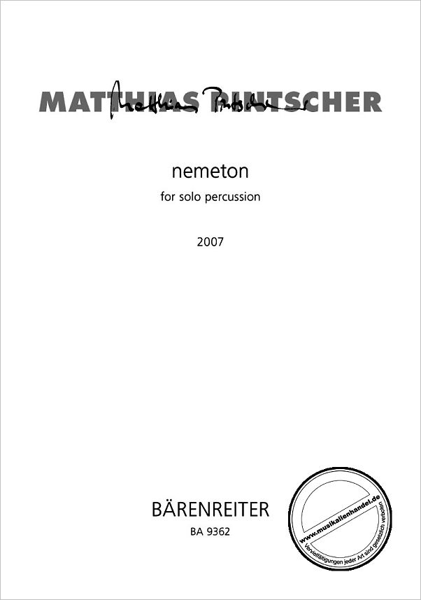 Titelbild für BA 9362 - NEMETON FOR SOLO PERCUSSION (2007)