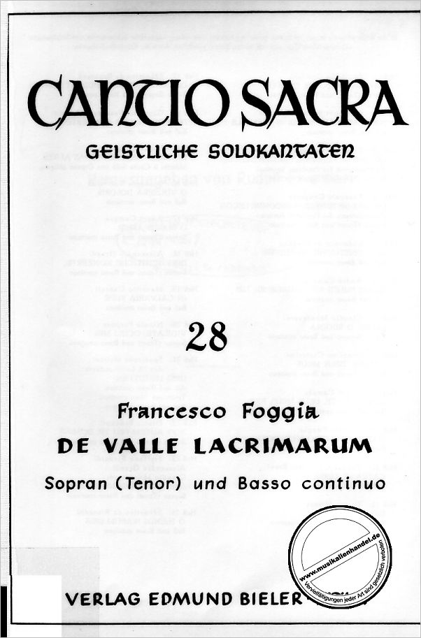 Titelbild für BIELER -CS28 - DE VALLE LACRIMARUM