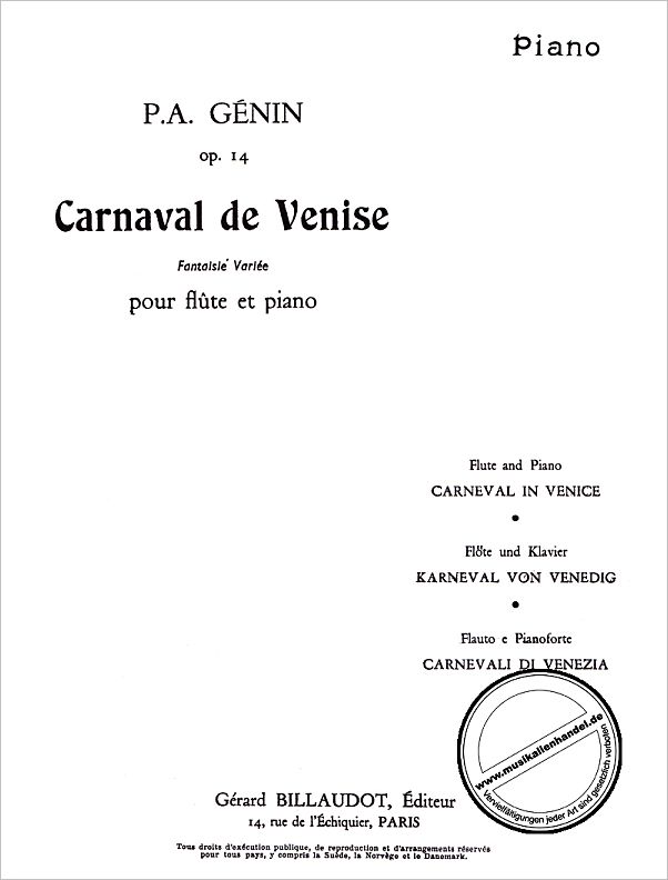 Titelbild für BILL 15786 - CARNAVAL DE VENISE OP 14
