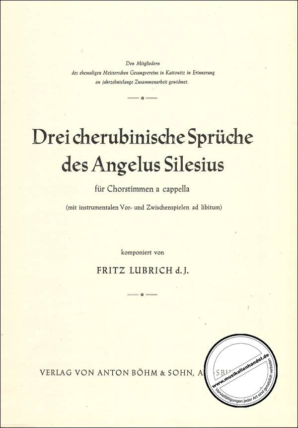 Titelbild für BOEHM 9524-01 - 3 CHERUBINISCHE SPRUECHE DES ANGELUS SILESIUS